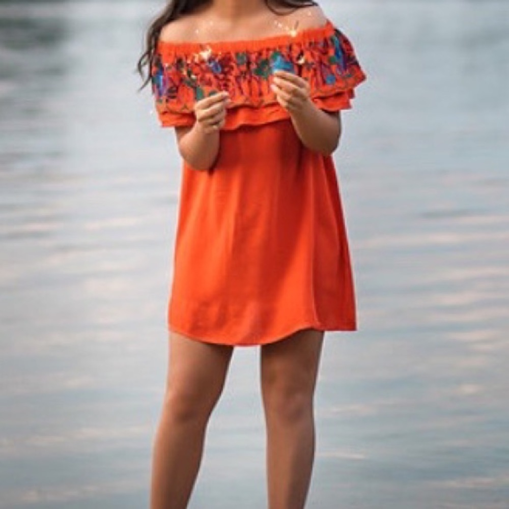 red dress with embroidery